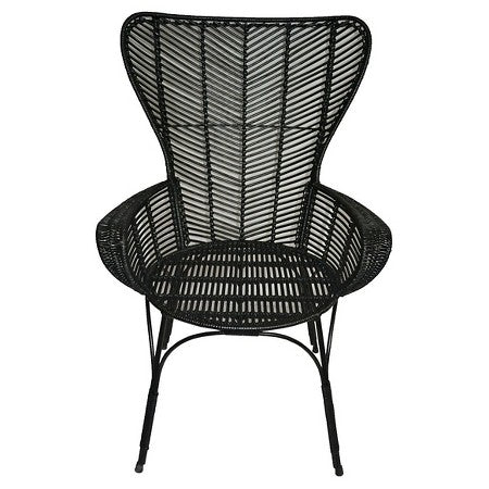 Black Rattan Wingback Chair & Ottoman Set