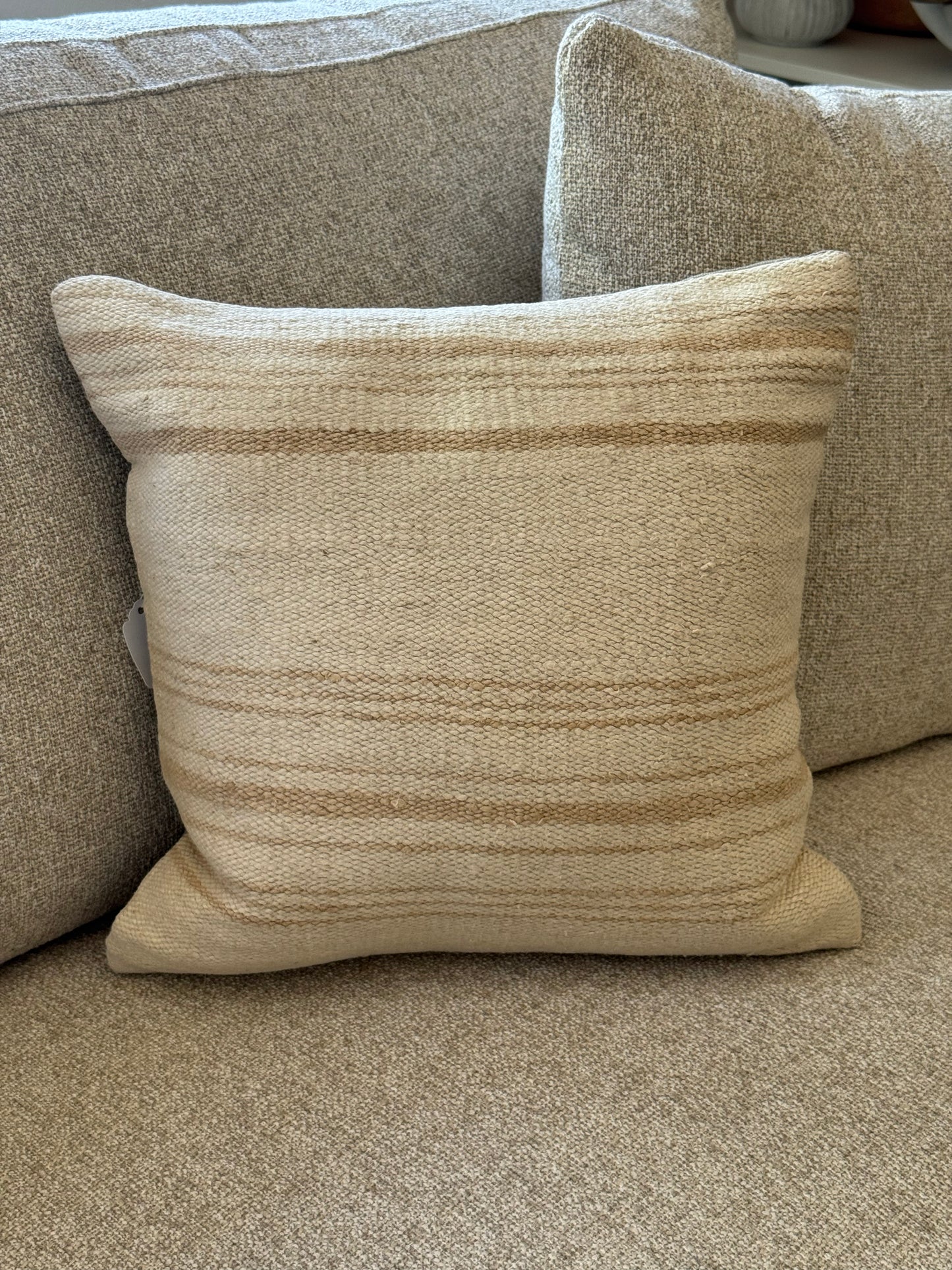 One of a kind beige striped small pillow