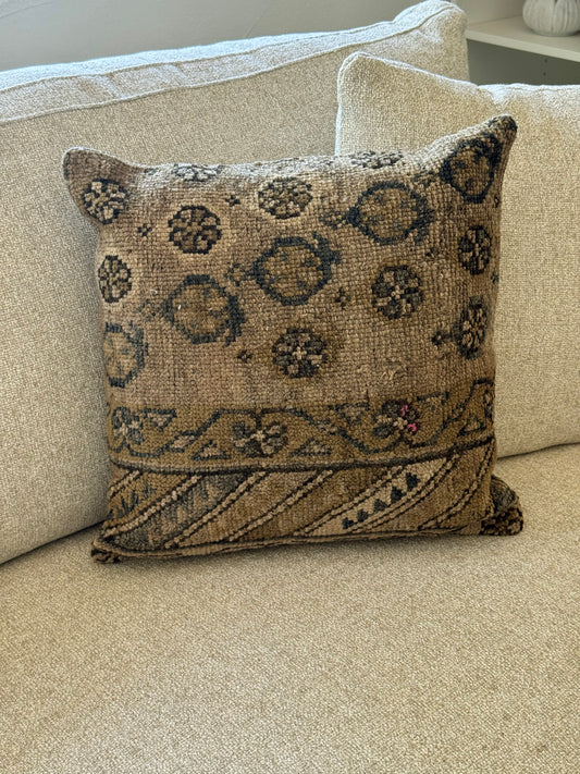 One of a kind vintage brown and navy pillow