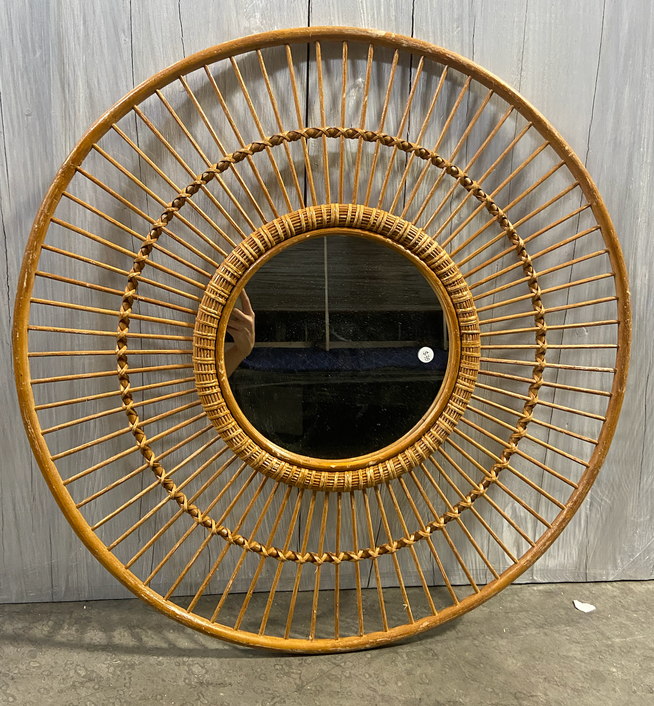 29.5 in Round Rattan Mirror