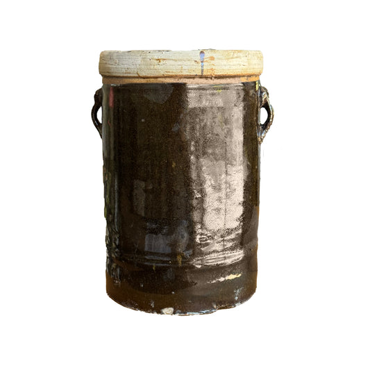 Dark Brown Glazed Clay Vessel