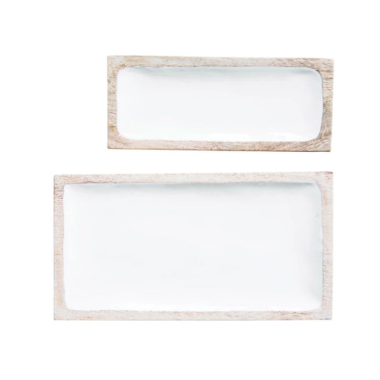 Enameled Mango Wood Tray White