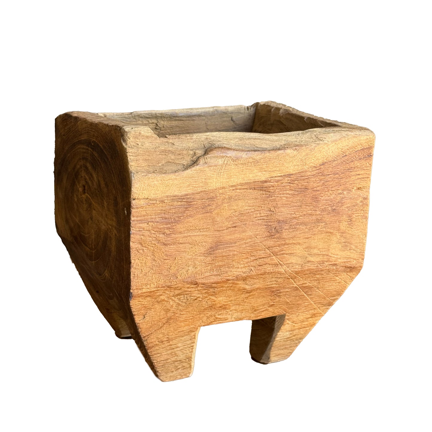 Footed Teak Square Bowl