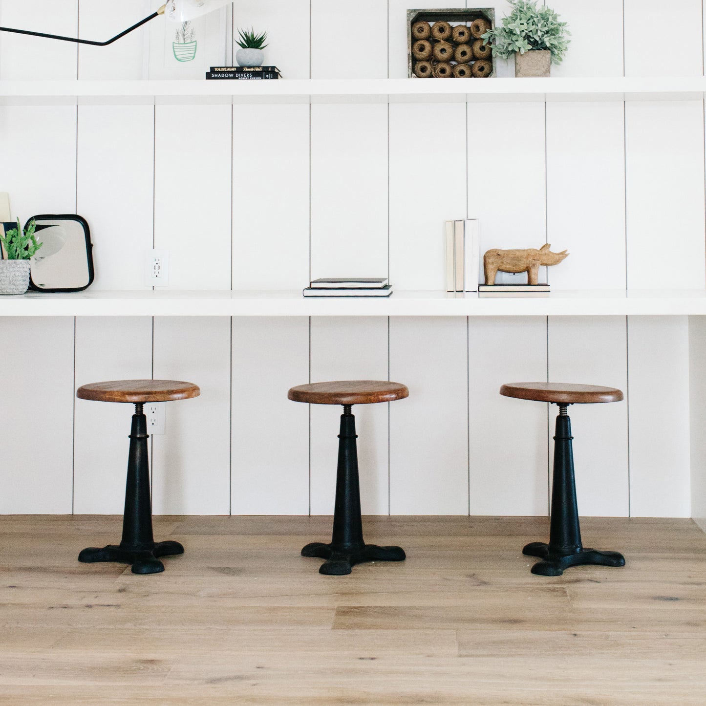 Iron Base And Wood Top Screw Stools