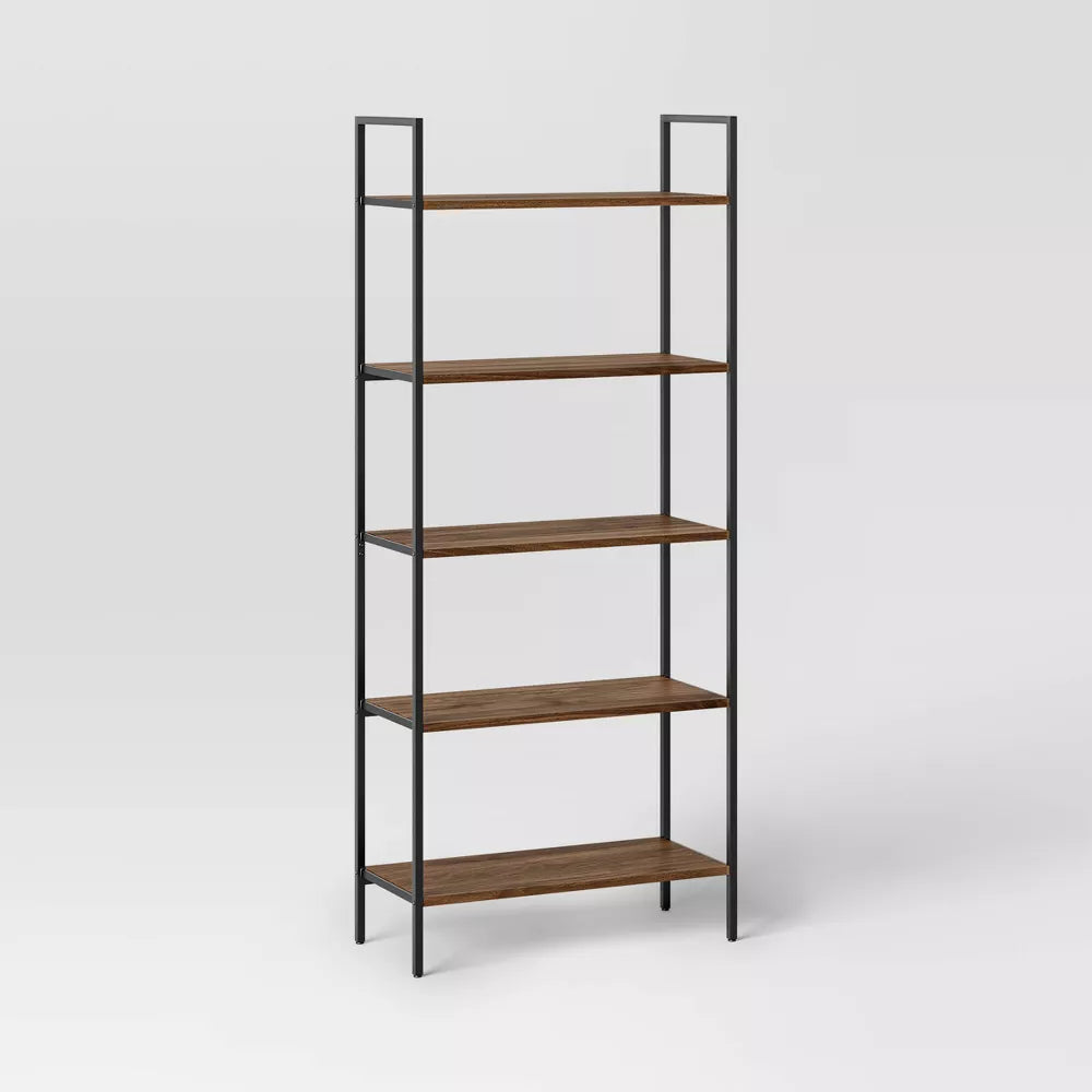 Walnut Veneer & Metal Bookshelf